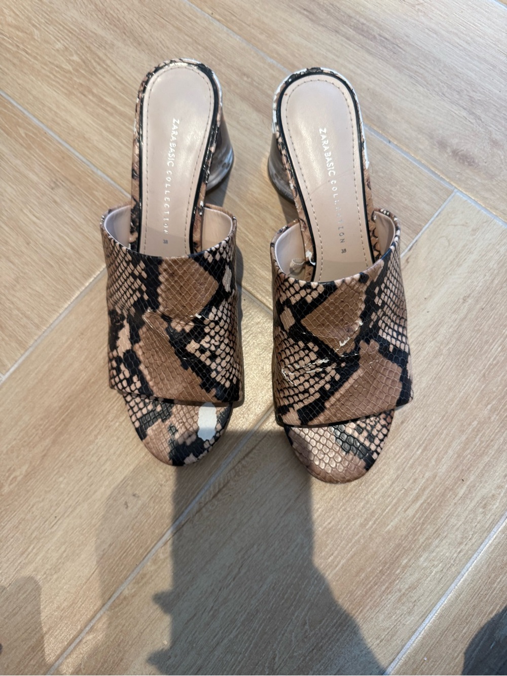 Zara Brown and Black Snakeskin Mules